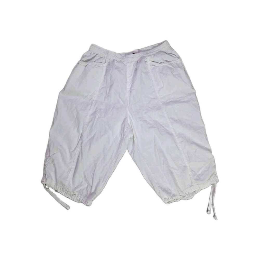Erika White Cotton Cargo Capri Pants Drawstring Hem Elastic Waist Plus Size 2X